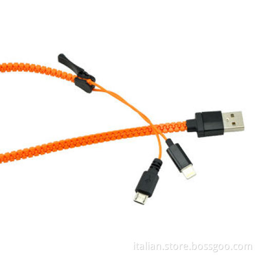 Newest 2-in-1 zipper USB cable for iPhone/Samsung/Android